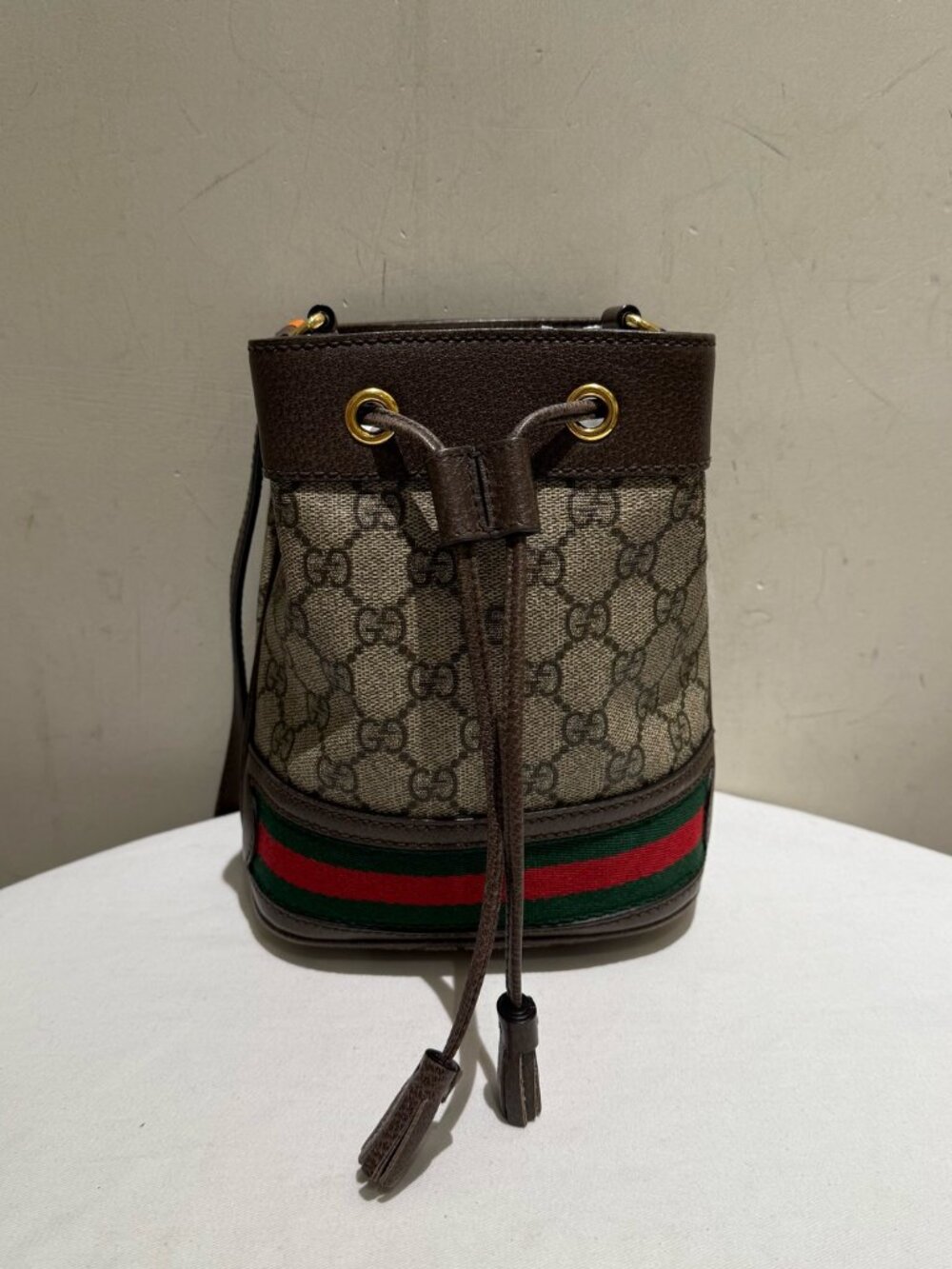 Gucci Ophidia Classic GG Monogram Drawstring Bucket Crossbody Bag